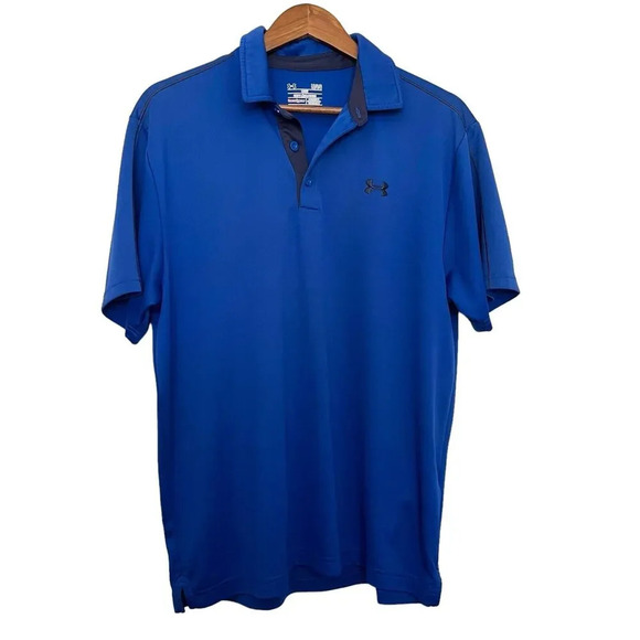 Under Armour Heat Gear Polo Shirt Gold Size Large Preppy Blue - Picture 1 of 7